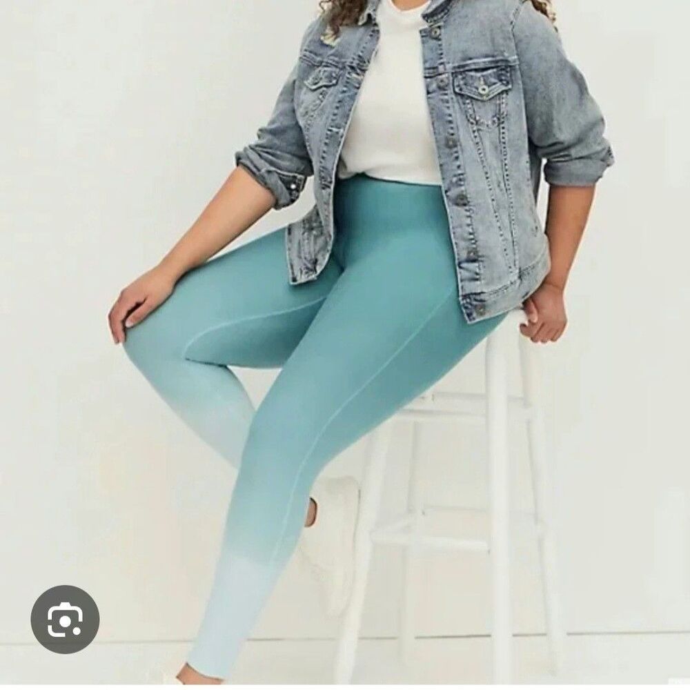 Torrid Dip Dye Full Length Fleece Lined Teal Ombre Leggings Women's 2X Cozy Core